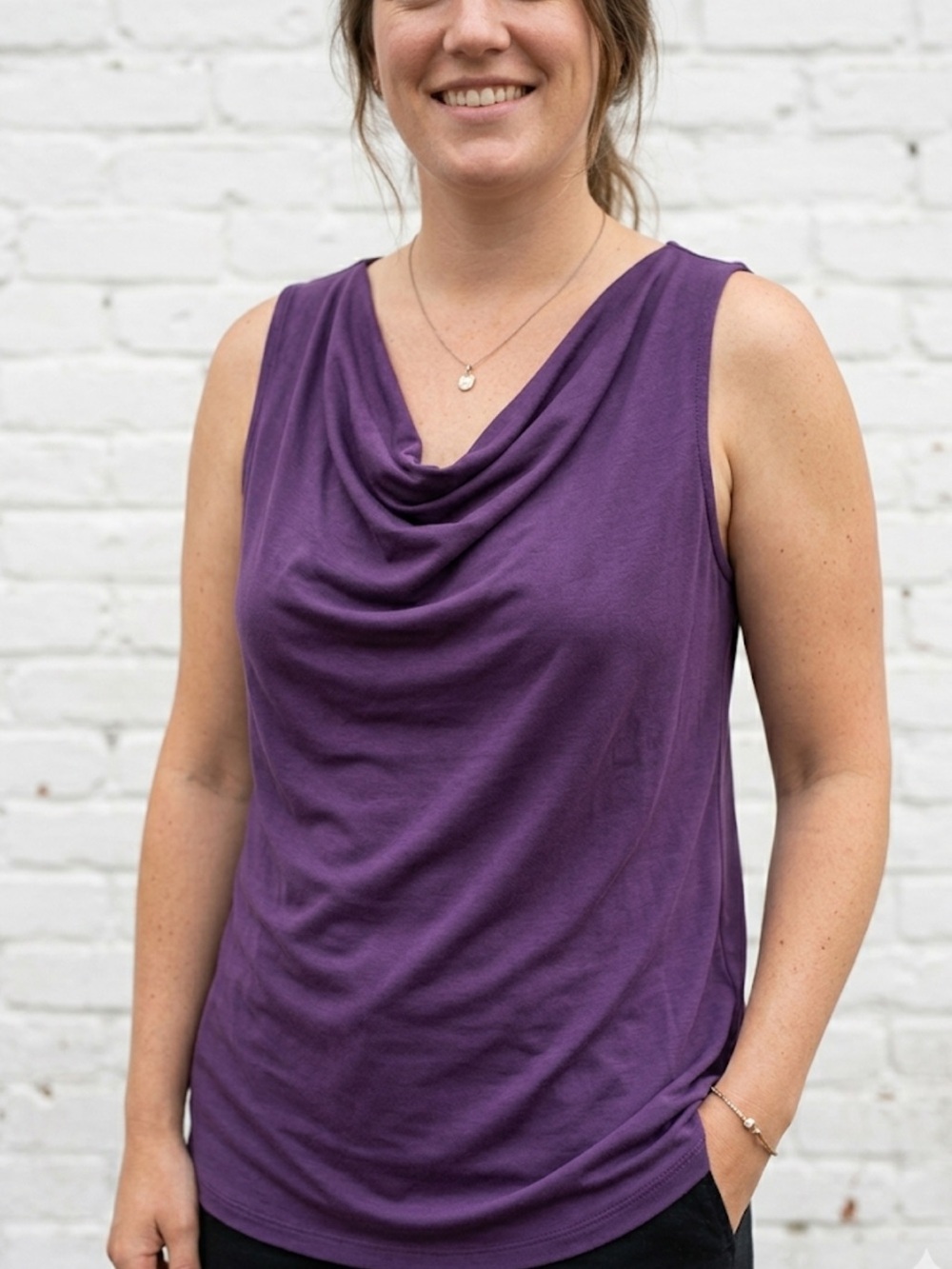 Jacklyn Smith Y2K Purple Draped Neck Sleeveless Top Small Sophisticated Style